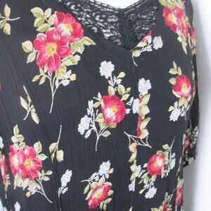 Vintage 80s Nostalgia L Maxi Dress Black Floral Grunge Witchy Whimsigoth